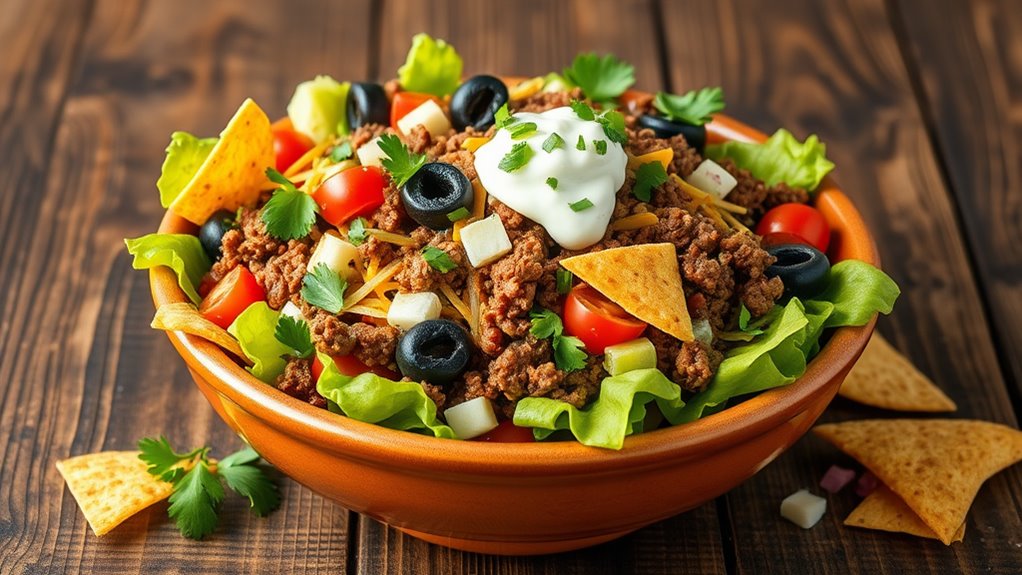 Taco Salad With Seasoned Ground Beef 1 taco salad seasoned beef