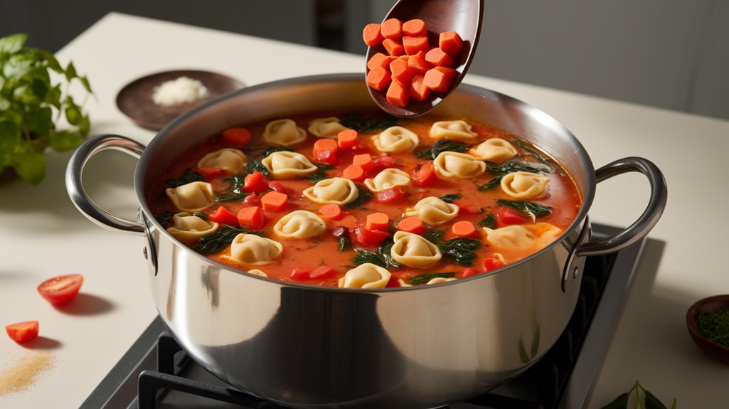 Spinach Tortellini Soup by Joanna Gaines 6 add diced carrots slowly