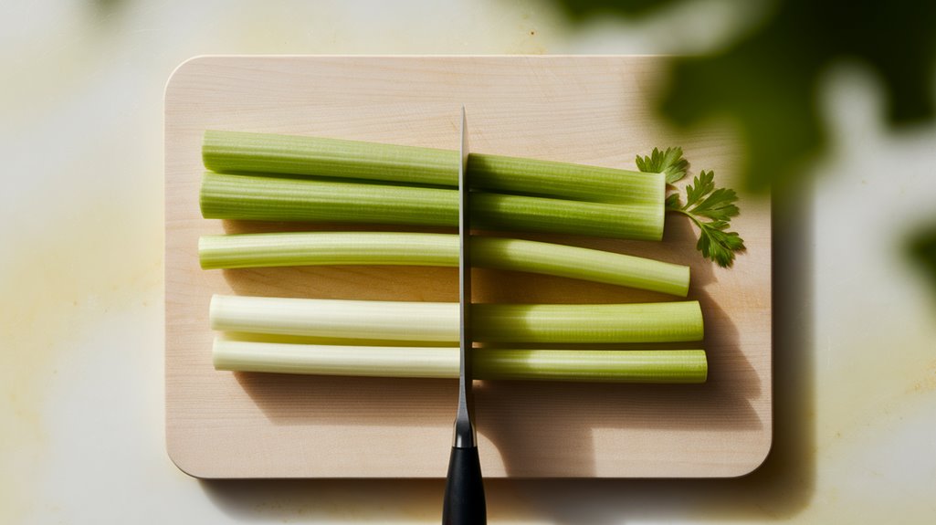 dicing three celery stalks