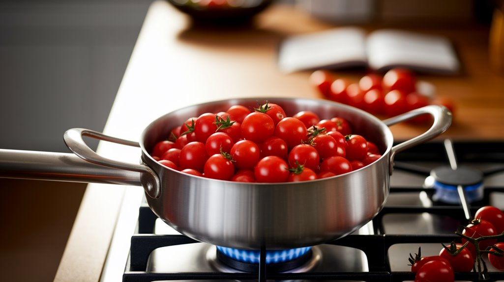 gently press ripe tomatoes