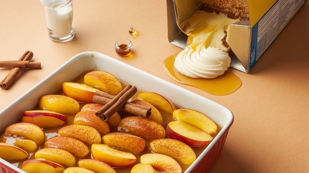 Caramel Peach Dump Cake 4 prepare peach cake mix
