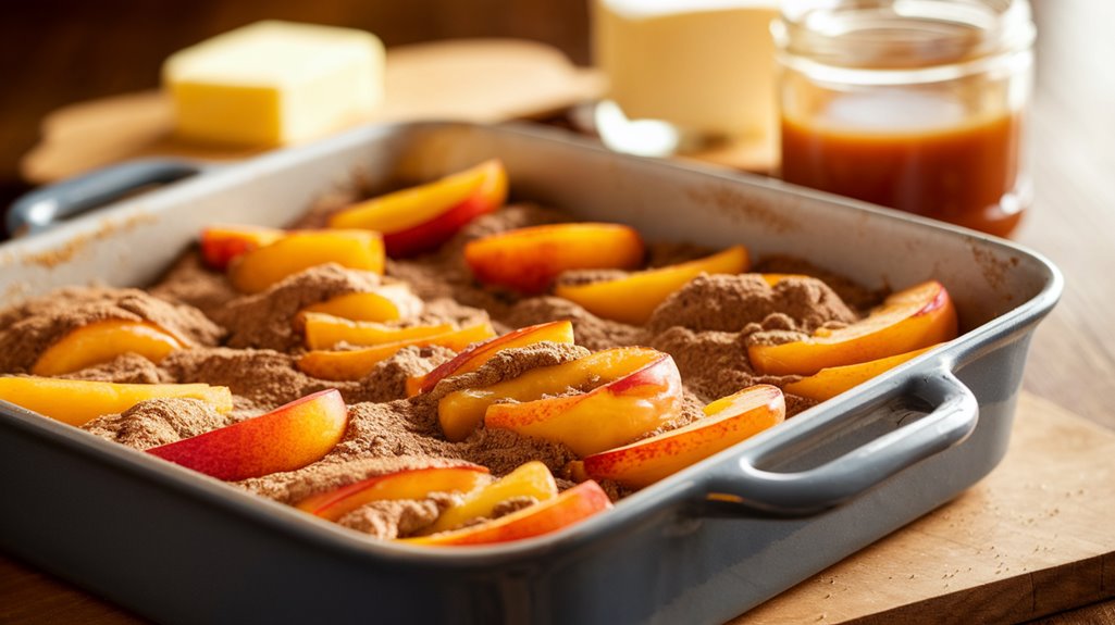 Caramel Peach Dump Cake 3 prepare seasonal peach mixture