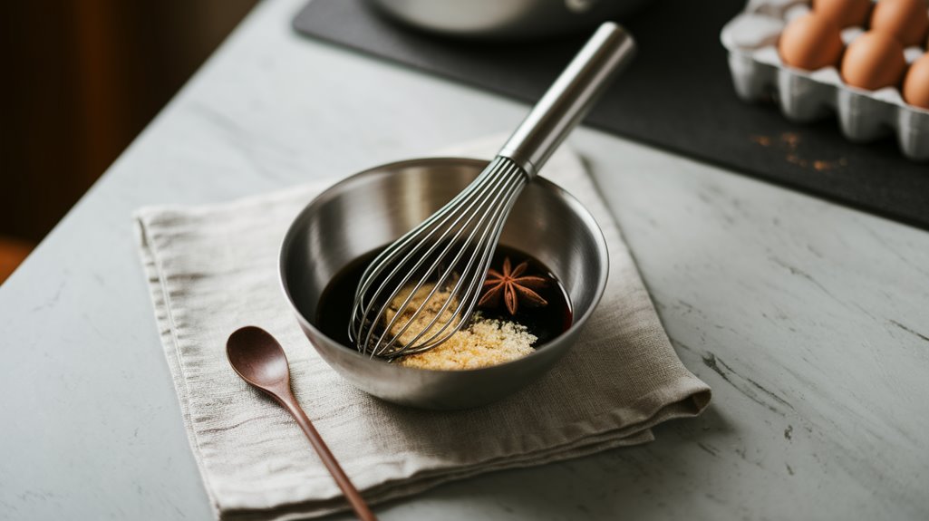 whisk soy into eggs