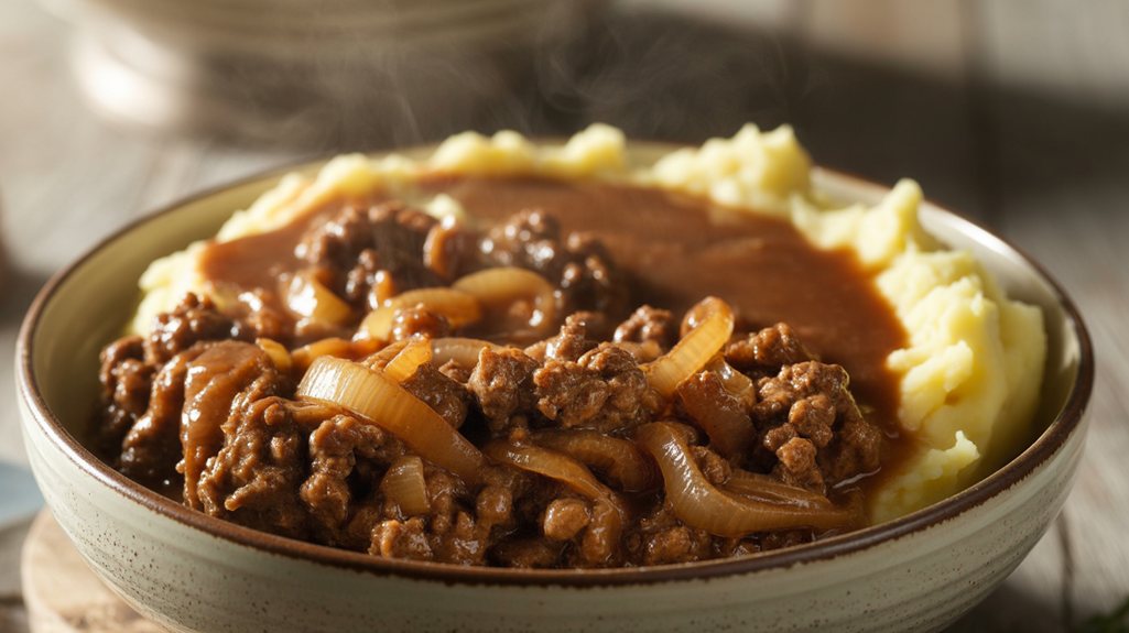 Savory Hamburger & Onion Gravy Recipe 1 satiating savory hamburger with onion gravy 66u1q